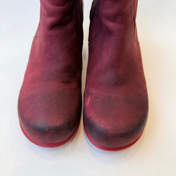 John Fluevog Hopefuls Rosy Buffed Toe Leather Bootie Burgundy Size 10.5 - Picture 4 of 9